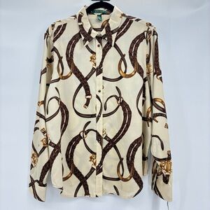 Lauren Ralph Lauren Women Horse Equestrian Button Up Top Shirt Blouse XL NWT